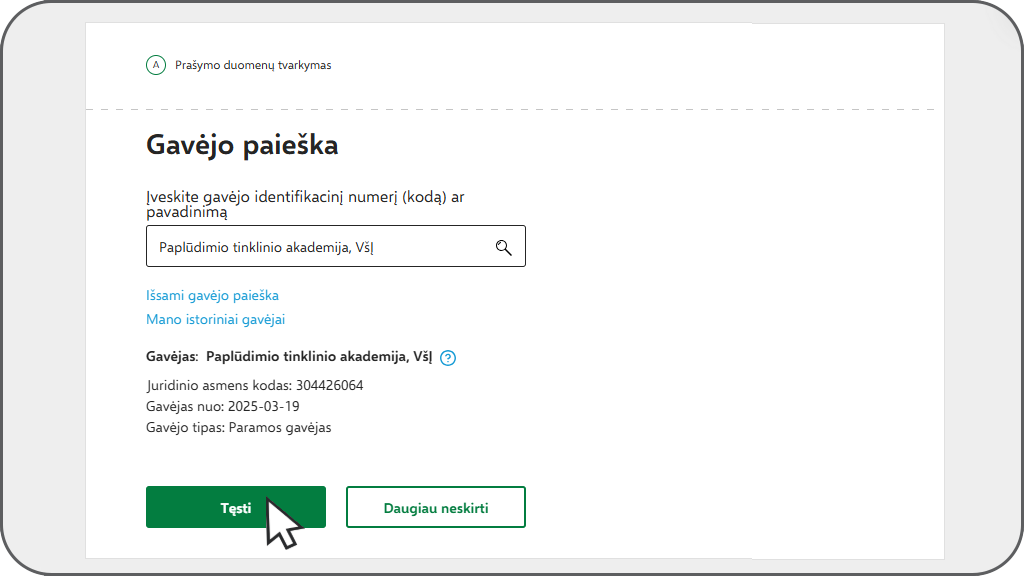 paramos gavejo paieska