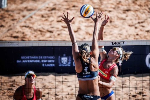 FOTO: Volleyball World. Paulikiene/Raupelyte (LTU) vs. Orsi Toth, R./Bianchi (ITA)