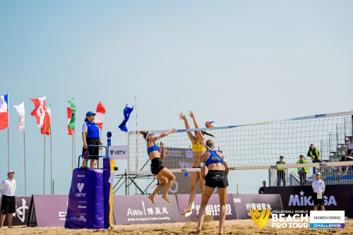 FOTO: Volleyball World. Raupelyte/Paulikiene (LTU) vs Alvarez M/Moreno (ESP)